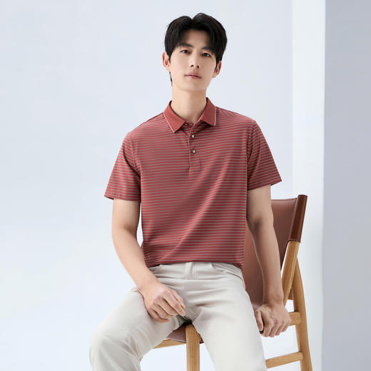 【条纹POLO衫】柒牌男装26夏上新短袖POLO衫休闲凉感防晒舒适上衣 130T71080 商品图1