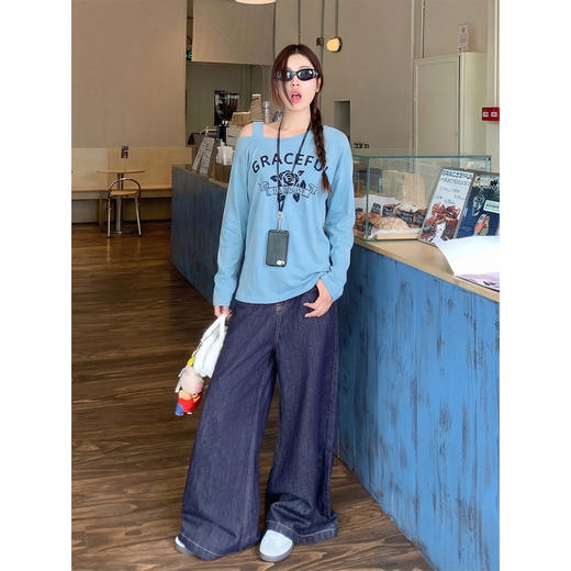 <曾小咸推荐>4.5现货秒杀 ！微信超特价！韩系印花斜肩t恤长袖 日常149.99 立减80 秒杀69.99！！ 商品图1