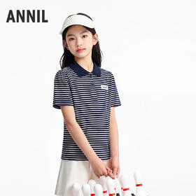 女童翻领短袖针织衫夏季新款安奈儿童装EG621756