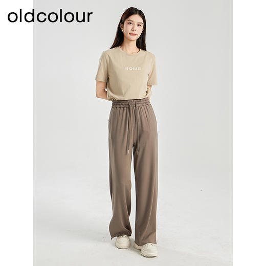 oldcolour夏季新款垂感高腰松紧系带直筒通勤休闲长裤女BR230705A1 商品图3