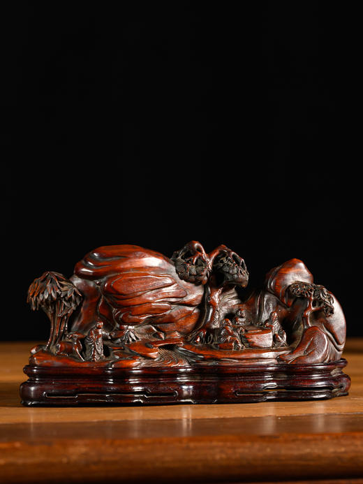 清	黄花梨雕松下对弈山子摆件 商品图1