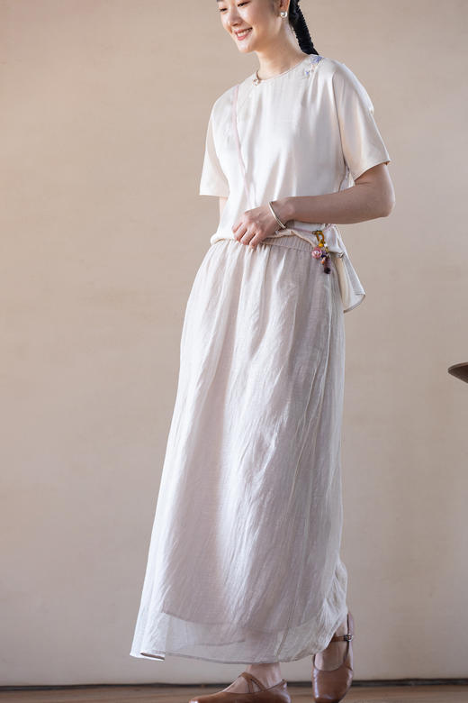 牧衣游原创 棉麻半身裙女夏新款轻薄柔软宽松百搭休闲A字裙 舒意 商品图5