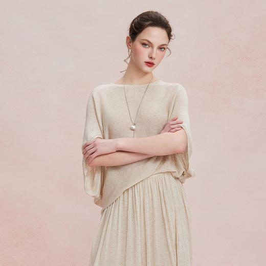 RF602斯尔丽26新款轻薄亚麻质感显瘦廓形上衣+松紧半裙休闲 商品图2