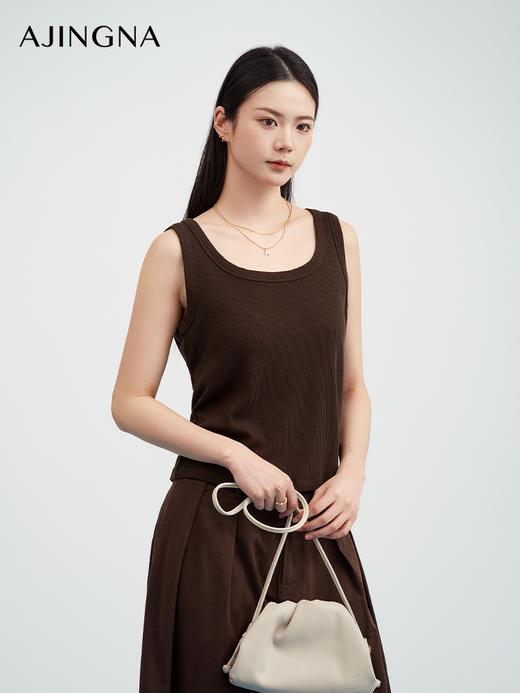 【商场同款】阿菁娜春夏季新款显瘦坑条针织背心罗纹修身贴合不勒经典圆领无袖A31X101017 商品图2