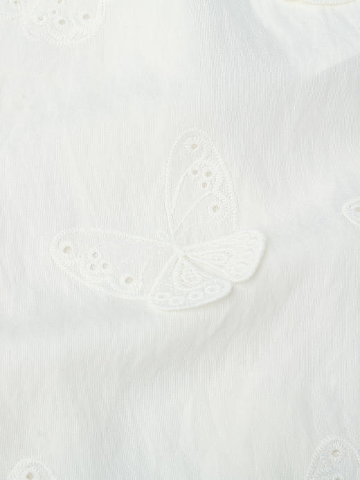 法式温柔风立体蝴蝶刺绣白衬衫女 圆领镂空泡泡袖宽松遮肉显瘦娃娃衫上衣 商品图3