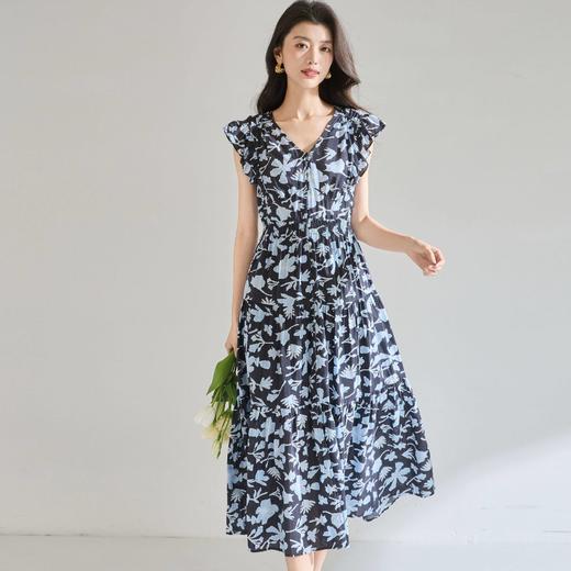 「高货sh」全新升级【铂金会员293/天猫399/差价106】(72934)洛诗琳法式碎花荷叶边连衣裙2026新款长绒棉V领无袖拼接裙 商品图1