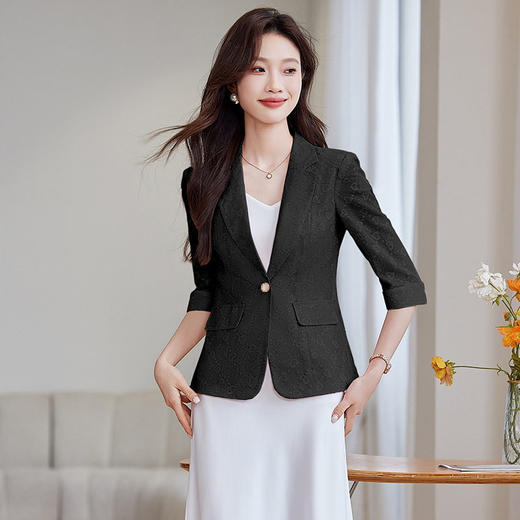 「自」全新升级【铂金会员146/天猫199/差价53】(83014)洛诗琳气质蕾丝西装外套女2026春夏新款七分袖薄款通勤上衣 商品图3