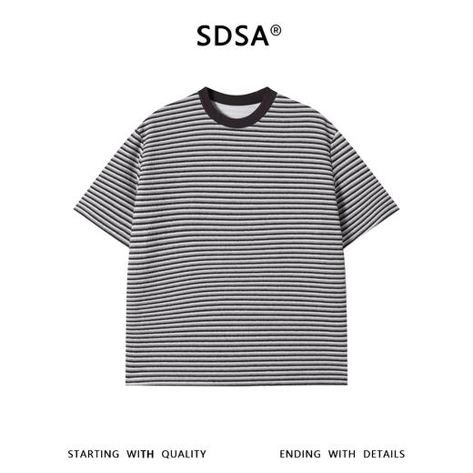 SDSA男装2026新款轻奢美式复古撞色领肌理感条纹宽松短袖T恤百搭 商品图0