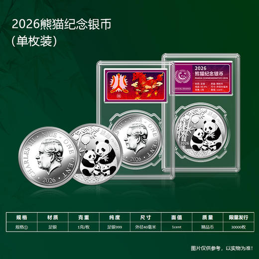 《2026熊猫纪念银币》 纽埃法定货币 含1克Ag999足银 商品图3