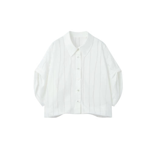 谜底花苞型衬衣短袖2026夏季新品浪漫艺术条纹短衬衫女262MC0461 商品图4