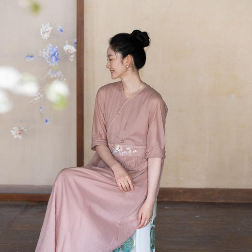 牧衣游原创 重工手绣纯棉连衣裙女夏季新品宽松复古文艺长裙 山也 商品图0