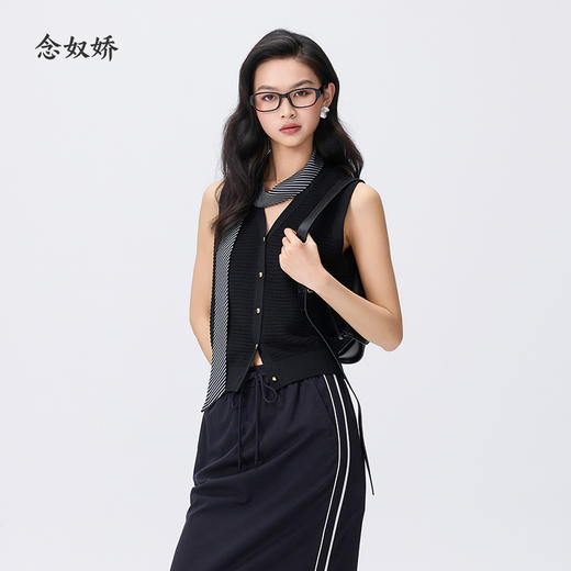 【商场同款】CNI6445 “ 都市新贵马甲 ” 莱赛尔三醋酸定制纱线吸汗透气 自然纹理挺括有型 好穿黑色马甲 商品图2