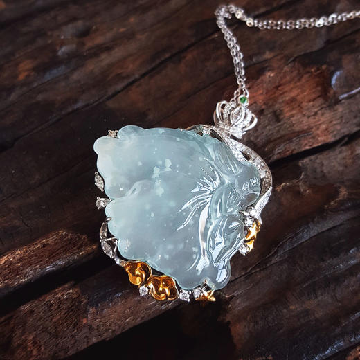 【天然正品】A货翡翠AU750收藏级双色金镶钻镶天然细腻木那雪花棉高冰种蝴蝶仙子造型翡翠吊坠项链36.6*30.5*10.2MM（皆取最大值）250326NJS23 商品图4