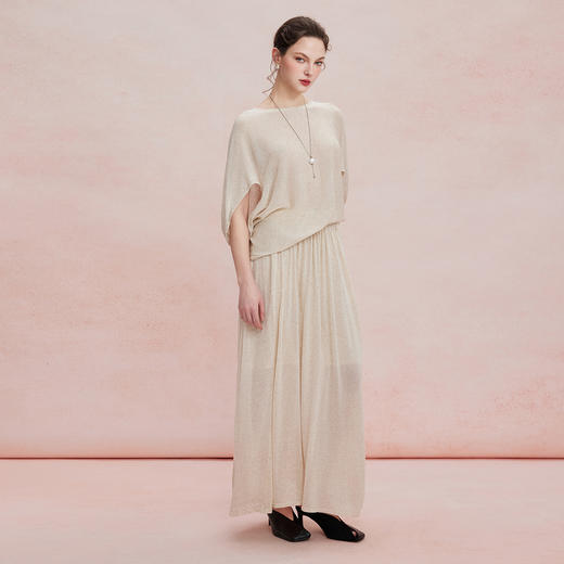 RF602斯尔丽26新款轻薄亚麻质感显瘦廓形上衣+松紧半裙休闲 商品图3