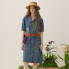 谜底牛仔连衣裙短袖女2025夏新款丹宁风翻领宽松直筒裙257ML7320 商品缩略图0