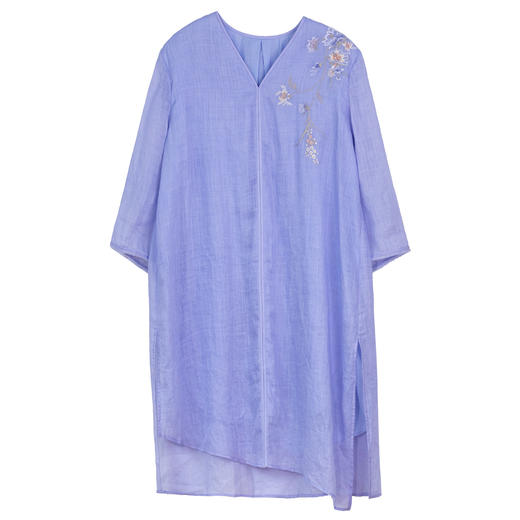 牧衣游原创 手工刺绣苎麻小衫轻薄宽松V领不规则上衣中长款 云墨 商品图4