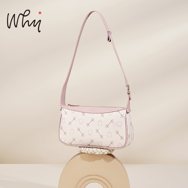 WHY正品复古印花腋下包女甜酷粉色法棍包高级感小众单肩包时尚通勤百搭包YAP11773Z