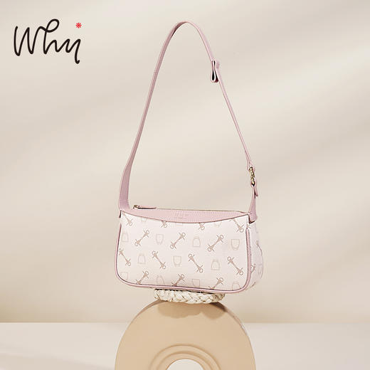 WHY正品复古印花腋下包女甜酷粉色法棍包高级感小众单肩包时尚通勤百搭包YAP11773Z 商品图0