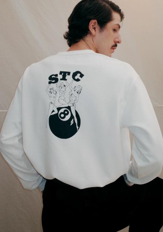 SUPERTOFU(SPTF)/CRC-AW25-T044/桌球主题 做旧复古印花 软糯舒适华夫格 亨利领长袖 商品图0