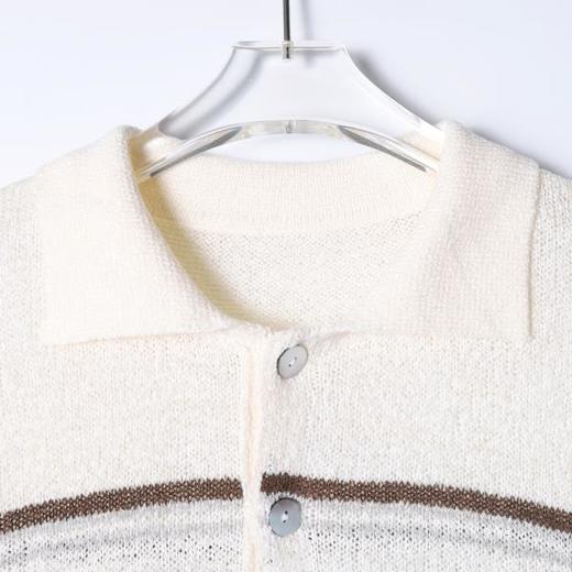 SDSA男装2026新款高贵轻奢慵懒风条纹肌理感针织翻领短袖T恤百搭 商品图1