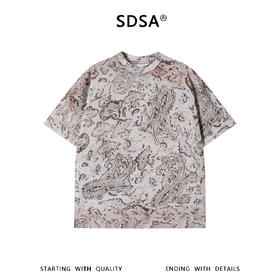 SDSA男装2026新款高贵轻奢时尚简约撞色满印圆领短袖T恤百搭上衣