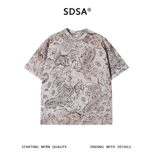 SDSA男装2026新款高贵轻奢时尚简约撞色满印圆领短袖T恤百搭上衣 商品图0