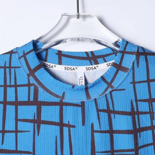 SDSA男装2026新款不规则格纹印花短袖T恤坑条肌理宽松圆领上衣 商品图1