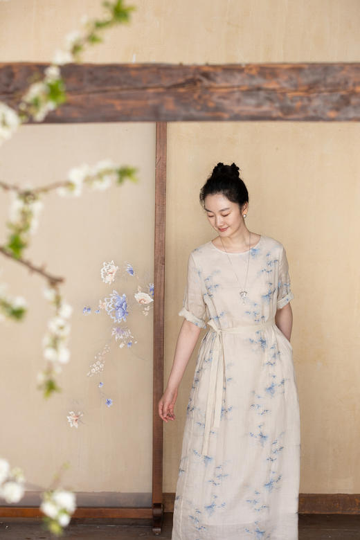 牧衣游原创 匹绣苎麻连衣裙女夏新款轻薄柔软宽松文艺长裙 知未了 商品图5