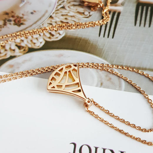 【95新】BVLGARI宝格丽DIVAS’DREAM系列350581玫瑰金单钻小号白贝母扇子项链 链长约44cm女士200326NJ03 商品图4