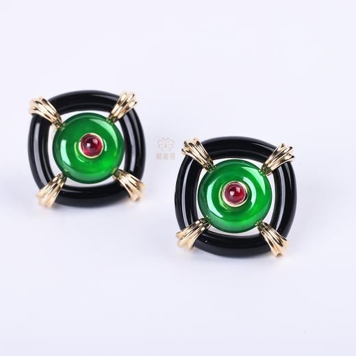 【四方纳福】翡翠耳钉黑G2603121 商品图2