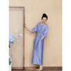 牧衣游原创 重磅双宫绸手工刺绣桑蚕丝连衣裙女蓝色复古长裙 以夏 商品缩略图2