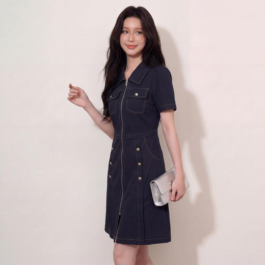 奢姿大码女装2026夏季明线工装风拉链连衣裙胖妹妹遮肉气质长裙3262803853 商品图4