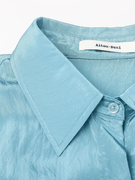 法式慵懒风湖蓝色天丝衬衫女 爱心刺绣翻领宽松长袖防晒衫 小个子通勤百搭上衣 商品图2