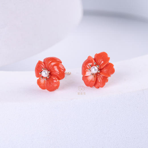 【红梅花开】珊瑚小红花耳钉SH12510037 商品图1