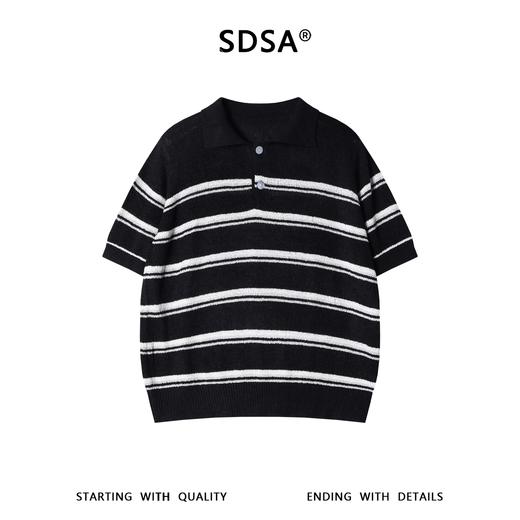 SDSA男装2026新款高贵轻奢慵懒风条纹肌理感针织翻领短袖T恤百搭 商品图0