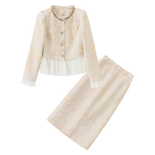 新款女装小香风长袖气质提花外套半裙两件套裙 BBL2602 商品图4