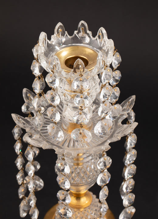 独角鹿西洋古董19世纪英国Wedgwood工坊出品铜鎏金精雕水晶垂饰蓝色浮雕陶瓷烛台一对 商品图2