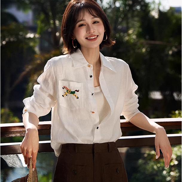 品牌直发！【百年意大利FUSARO苎麻衬衣】宽松落肩衬衫 通勤休闲百搭长袖衬衣 