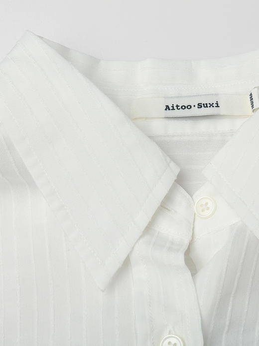 式慵懒风白色条纹天丝衬衫女 翻领中袖刺绣口袋宽松防晒衫 小个子通勤百搭上衣 商品图2