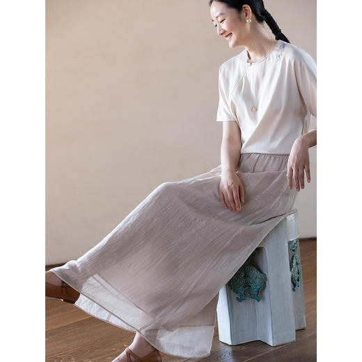 牧衣游原创 棉麻半身裙女夏新款轻薄柔软宽松百搭休闲A字裙 舒意 商品图3