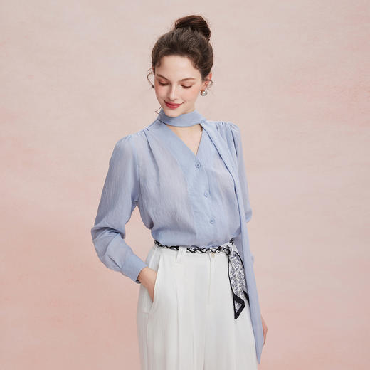 RF204斯尔丽26春夏新款一衣多穿飘带款宽松H版型可休闲可职业休闲衬衣 商品图2