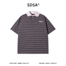 SDSA男装2026新款高贵轻奢韩系撞色条纹刺绣字母翻领短袖T恤百搭