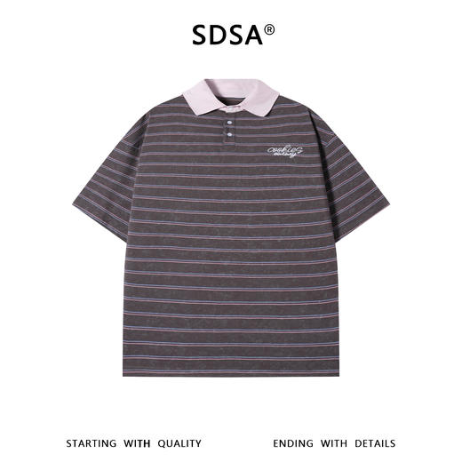 SDSA男装2026新款高贵轻奢韩系撞色条纹刺绣字母翻领短袖T恤百搭 商品图0