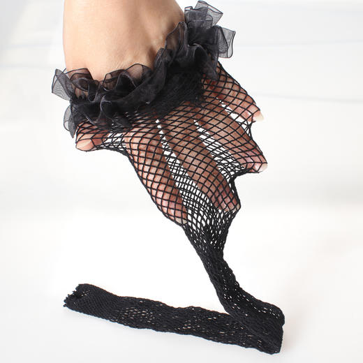 漫渺清纯木耳花边网袜黑色性感花边情趣大眼渔网袜女中长筒蕾黑丝 商品图4