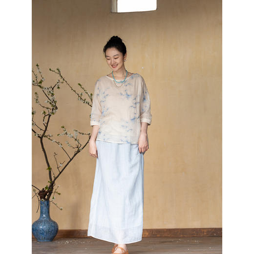 牧衣游原创 匹绣苎麻小衫女夏季新款轻薄百搭宽松文艺上衣 花拾光 商品图2