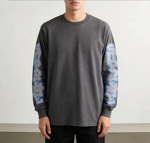 F040307春夏季新款复古做旧男女同款双臂彩色印花字母宽松长袖T恤 商品图4