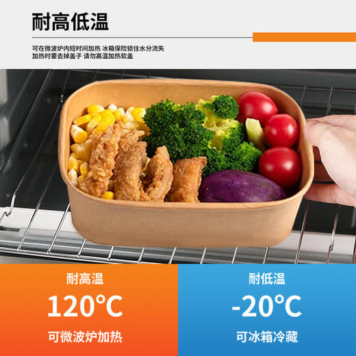 【可降解！隔水油】户外露营野餐盒牛皮纸一次性方形外卖打包便当可微波加热防漏纸碗。xb 商品图1