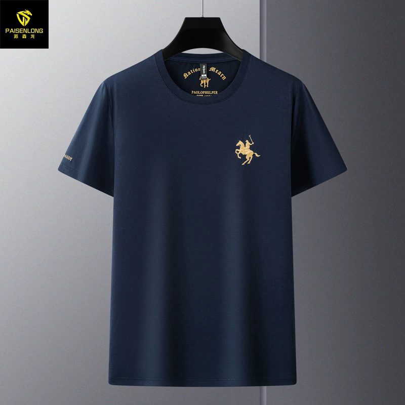 派森龙夏季丝光棉短袖t恤衫男士中性潮牌男装中年爸爸圆领衣服男