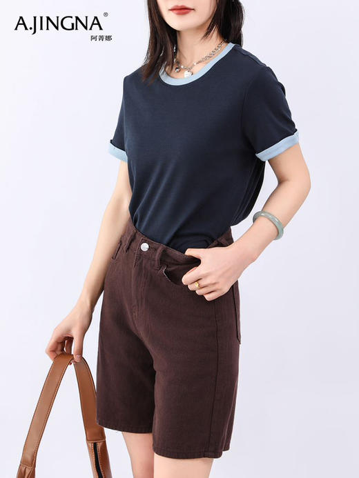 【基础百搭】阿菁娜撞色包边的圆领短袖T恤F31C301029 商品图4