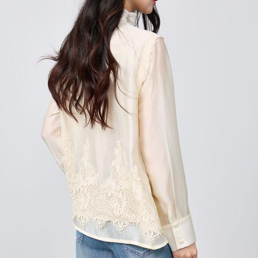 【轻奢丝感马甲衬衫套装】重工蕾丝马甲&高端品质宽松显瘦新中式气质花边立领小衫    0410 商品图2